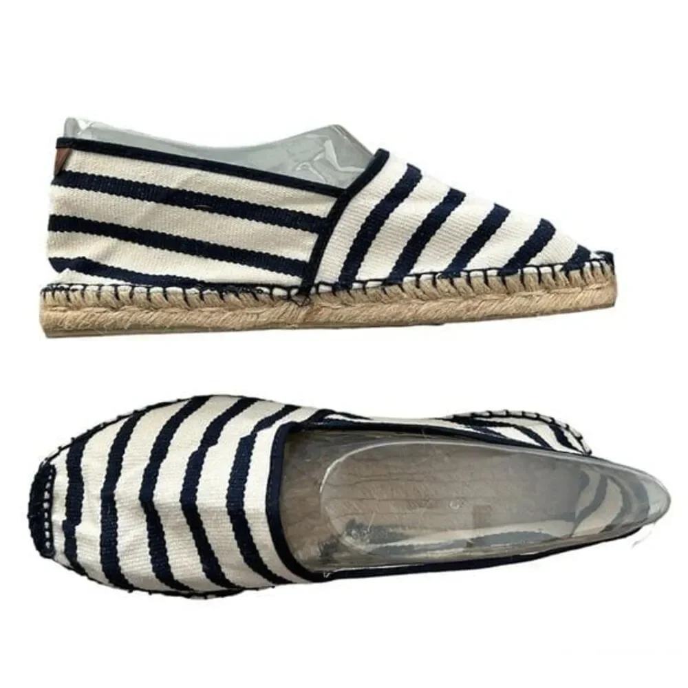 Toni Pons Blue Striped Canvas Classic Jute Flat Espadrille Unisex Size 9 New!